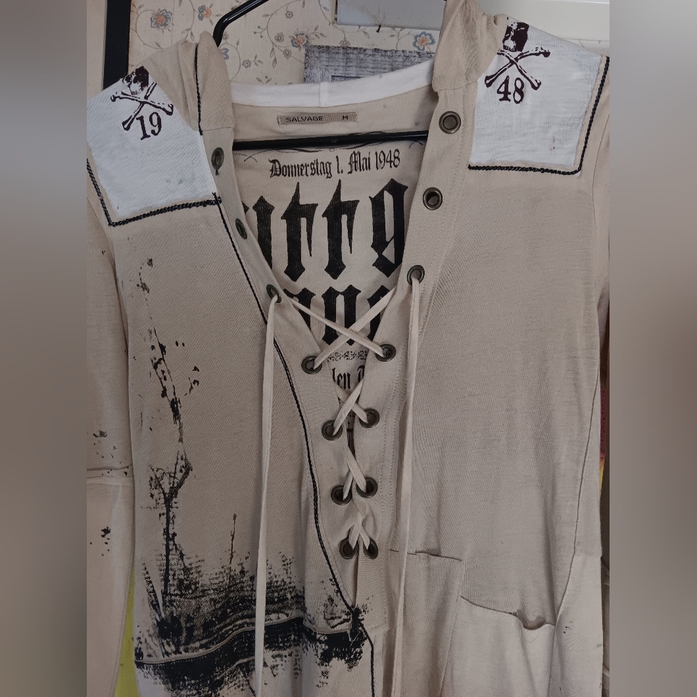 SALVAGE NWOT Lace-Up Front "Death Or Glory" Hooded Dress. M - Picture 3 of 7